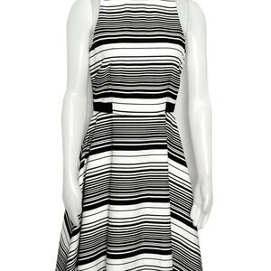 Alex Marie Striped Fit & Flare Dress Sleeveless Party Cocktail Black White‎ 14